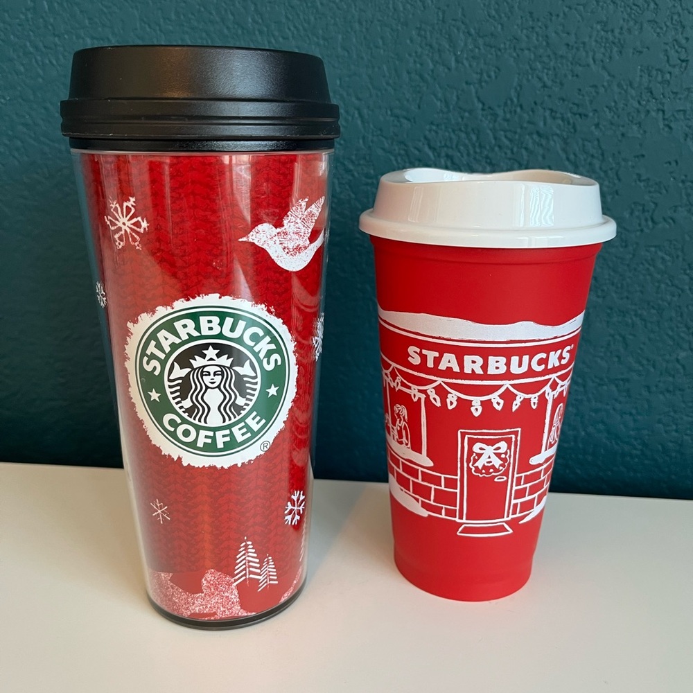 Starbucks Christmas Holiday Red Winter Plastic Tumblers 2008 & 2025 NWT